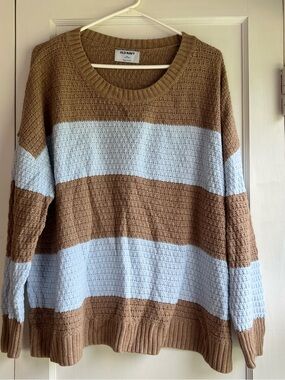 Old Navy Striped Crewneck Sweater in Light Blue and Brown